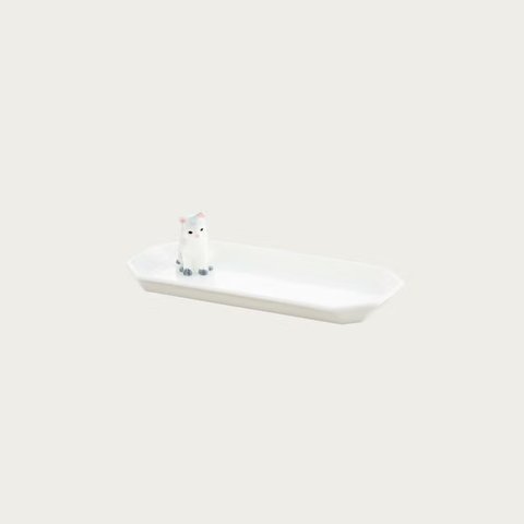 フィギュリン付きトレイ 八角“猫・グレー”